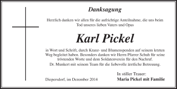 Traueranzeige von Karl Pickel von Pegnitz-Zeitung